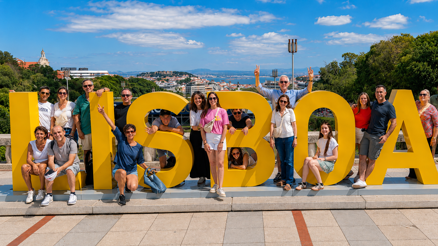 A group on a guided tour in Lisbon