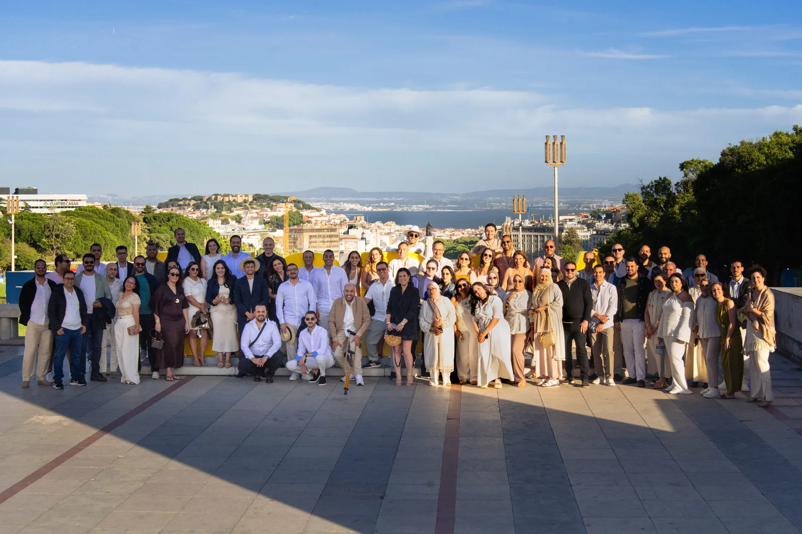 A team taking part in a group activity in Lisbon