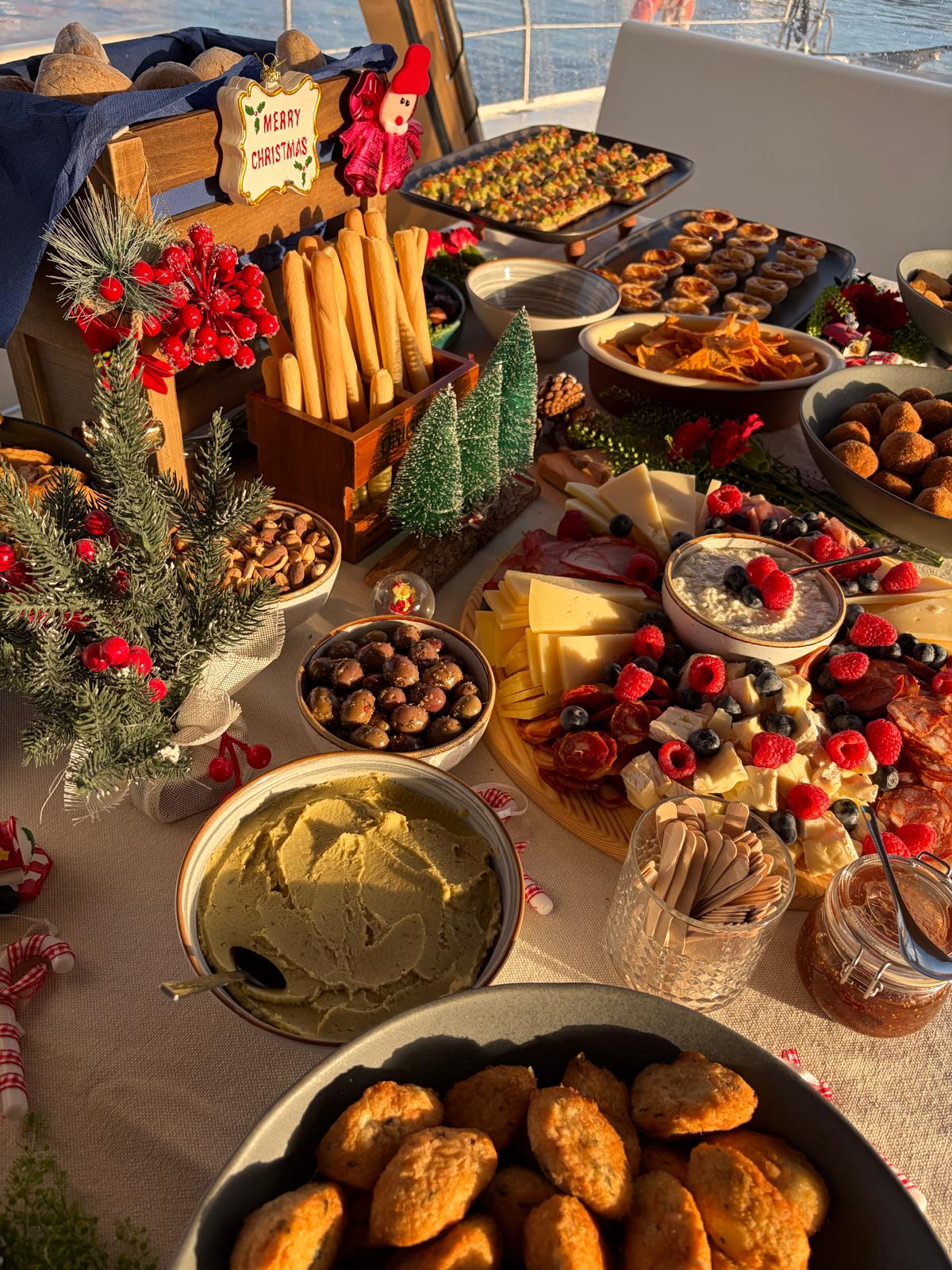 Christmas buffet served aboard a boat