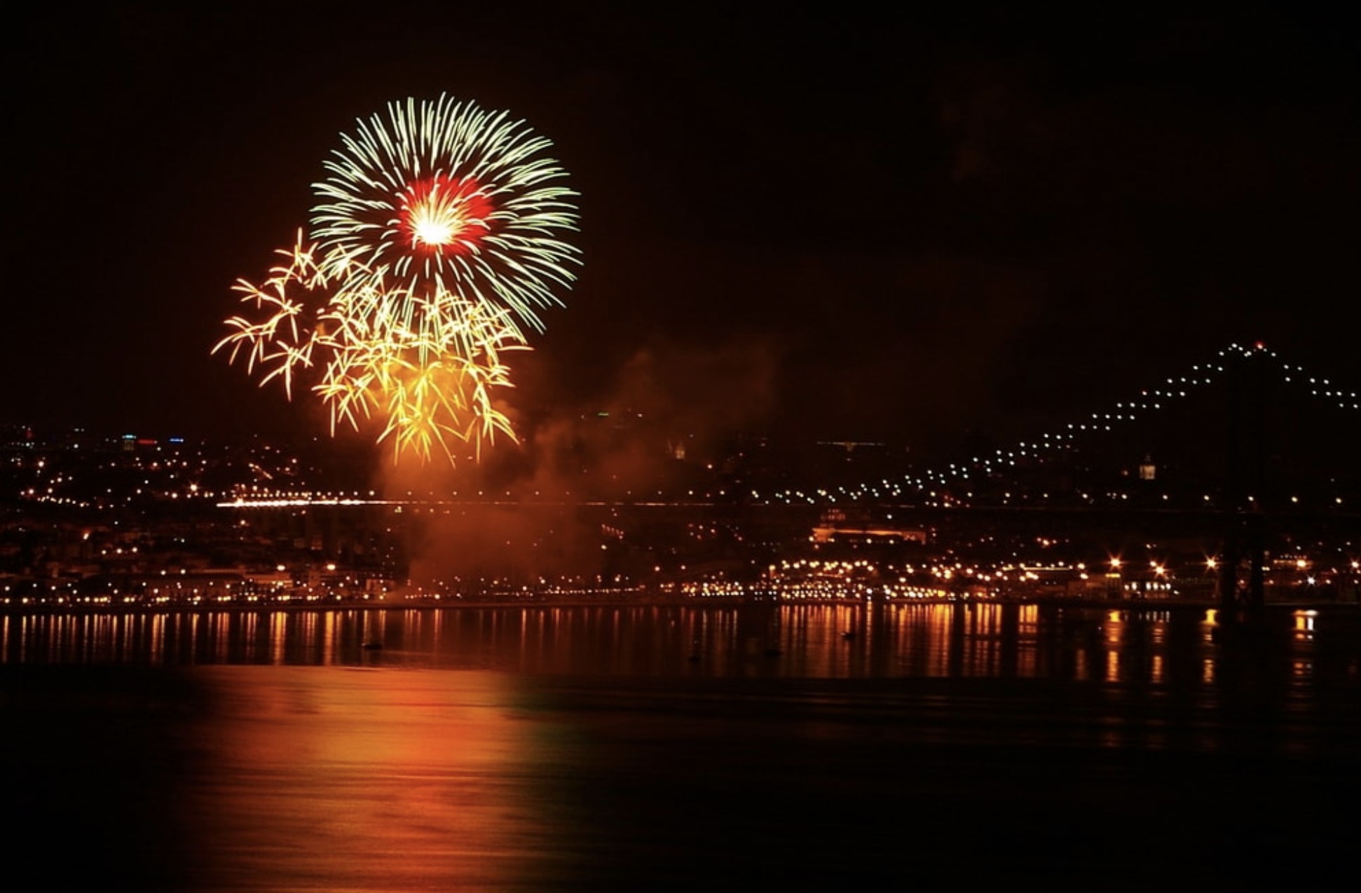 Fireworks over the Tagus in Lisbon